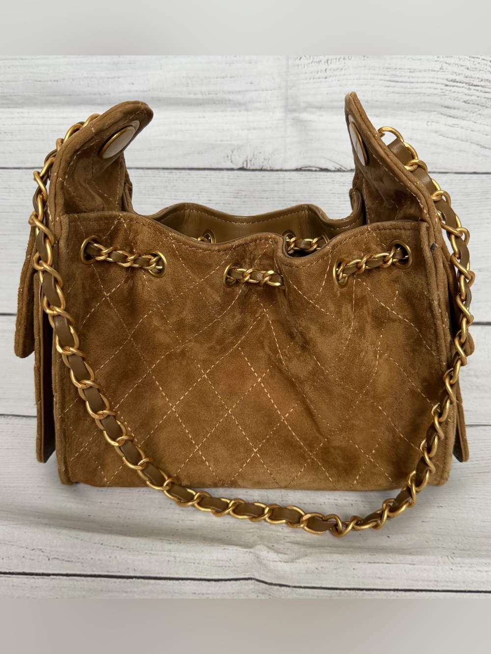 Unbranded Suede Chain Drawstring Shoulder Bag - Picture 3 of 11